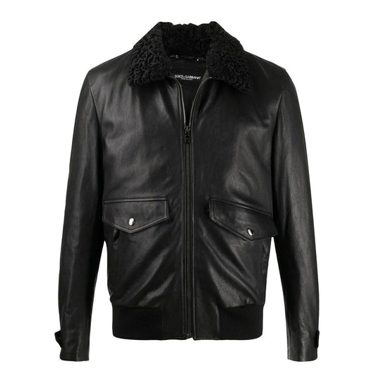 Dolce &amp; Gabbana Schwarze Lammfelljacke
