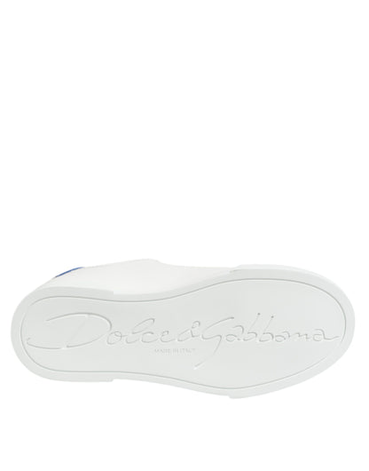 Dolce &amp; Gabbana Weiß Blau Leder Low Top Sneakers Schuhe