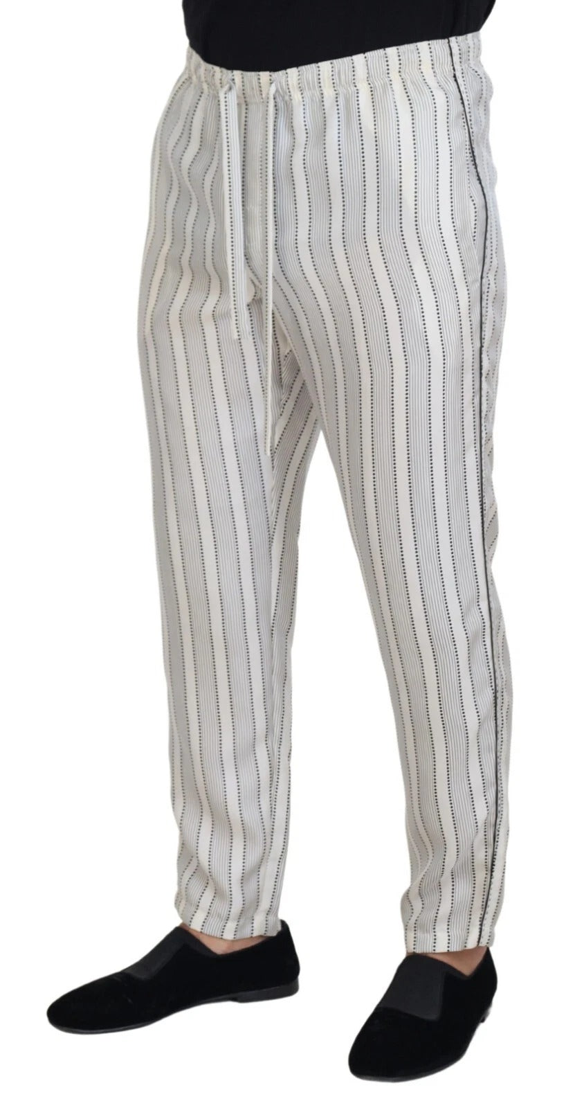 Dolce &amp; Gabbana – Loungehose aus Seide mit weißen Streifen