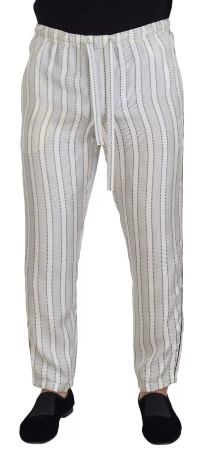 Dolce &amp; Gabbana – Loungehose aus Seide mit weißen Streifen
