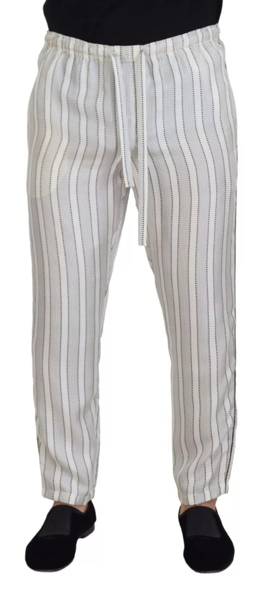 Dolce &amp; Gabbana – Loungehose aus Seide mit weißen Streifen