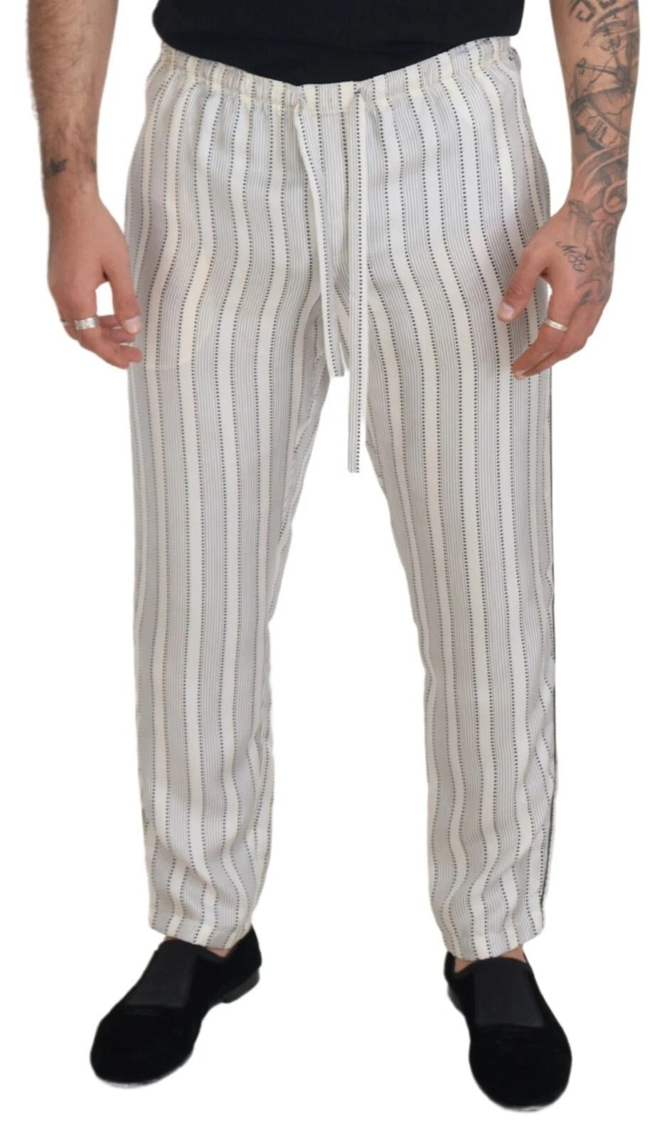 Dolce &amp; Gabbana – Loungehose aus Seide mit weißen Streifen