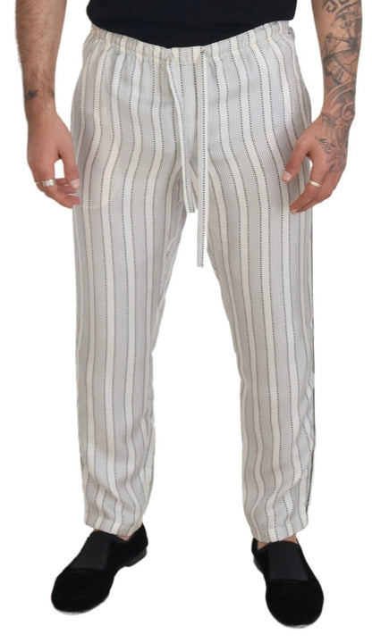 Dolce &amp; Gabbana – Loungehose aus Seide mit weißen Streifen