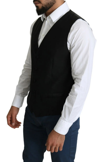 Dolce &amp; Gabbana Schwarze Herren-Weste aus Wolle