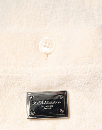 Dolce &amp; Gabbana – Elfenbeinfarbenes Poloshirt aus Baumwollfrottee mit Logotasche