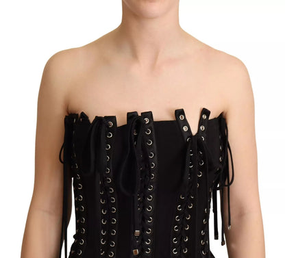 Dolce &amp; Gabbana – Ärmelloses, figurbetontes Kleid aus Cady in Schwarz mit Schnürung