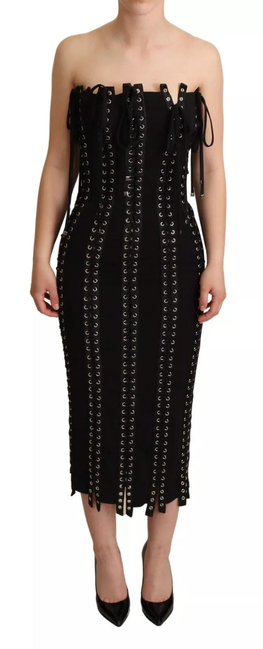 Dolce &amp; Gabbana – Ärmelloses, figurbetontes Kleid aus Cady in Schwarz mit Schnürung