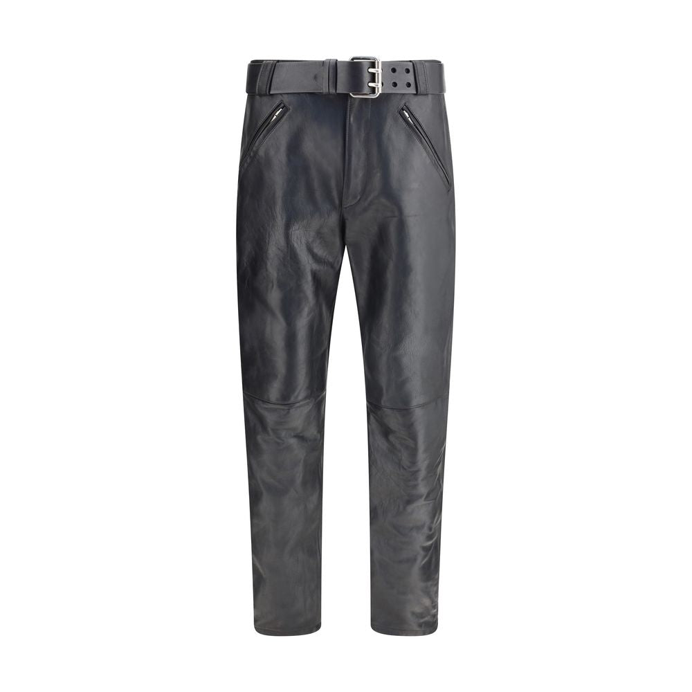 Saint Laurent – Hose aus gehämmertem Leder mit Gürtel