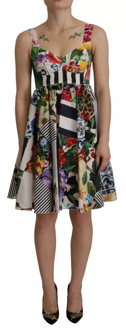 Dolce &amp; Gabbana – Mehrfarbiges, ausgestelltes Minikleid aus Popeline mit Blumenmuster