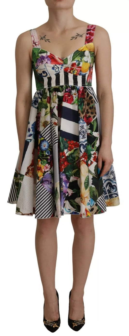 Dolce &amp; Gabbana – Mehrfarbiges, ausgestelltes Minikleid aus Popeline mit Blumenmuster