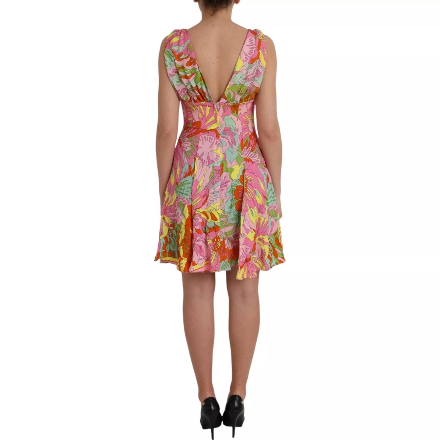 Dolce &amp; Gabbana – Ausgestelltes Minikleid aus Seide mit mehrfarbigem Blumenmuster