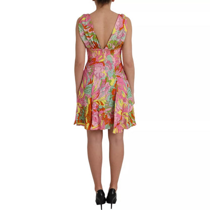 Dolce &amp; Gabbana – Ausgestelltes Minikleid aus Seide mit mehrfarbigem Blumenmuster