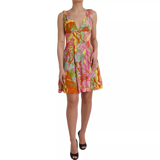 Dolce &amp; Gabbana – Ausgestelltes Minikleid aus Seide mit mehrfarbigem Blumenmuster