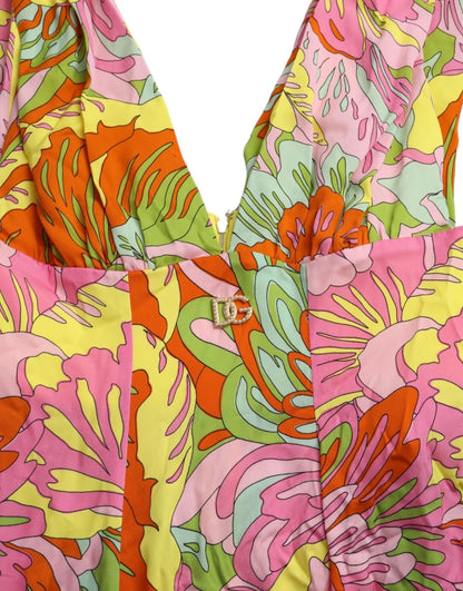 Dolce &amp; Gabbana – Ausgestelltes Minikleid aus Seide mit mehrfarbigem Blumenmuster