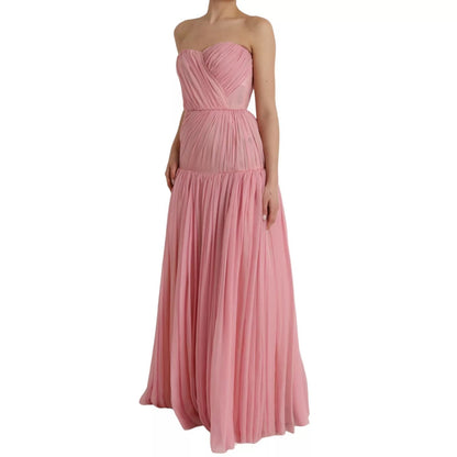 Dolce &amp; Gabbana – Trägerloses Maxikleid aus Seide in A-Linie in Rosa