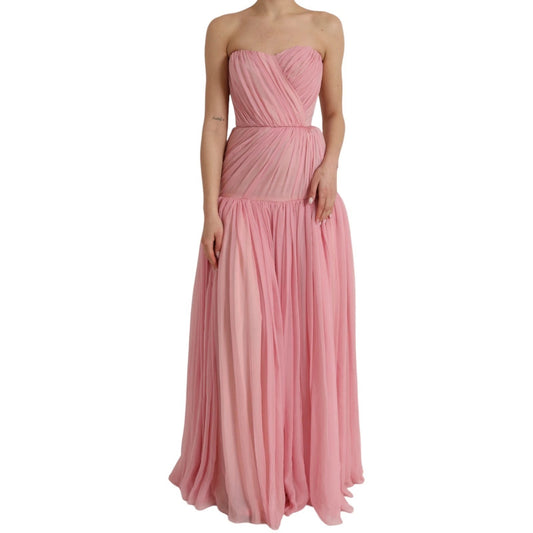 Dolce &amp; Gabbana – Trägerloses Maxikleid aus Seide in A-Linie in Rosa