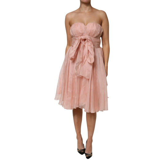 Dolce &amp; Gabbana – A-Linien-Midikleid aus plissiertem Seidenchiffon in Rosa