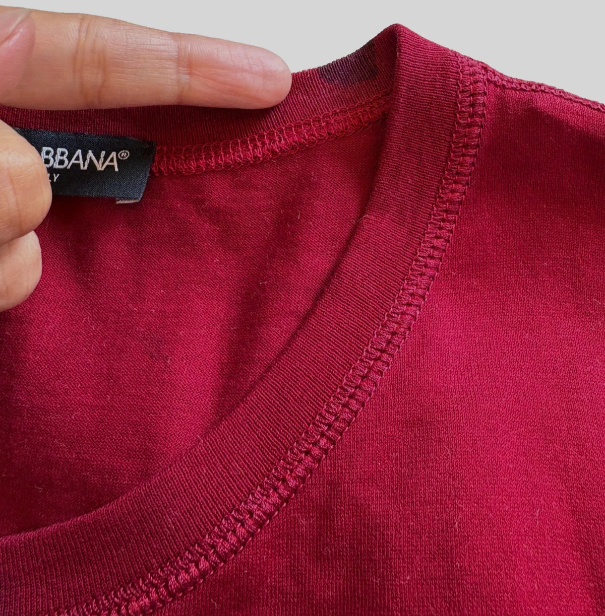 Dolce &amp; Gabbana Red Logo Tape Cotton Crew Neck T-shirt
