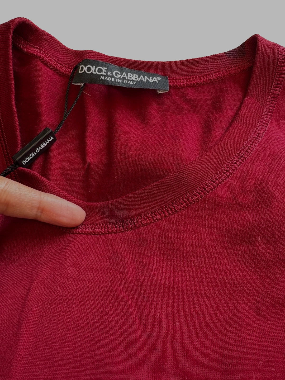 Dolce &amp; Gabbana Red Logo Tape Cotton Crew Neck T-shirt