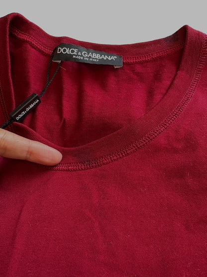 Dolce &amp; Gabbana Red Logo Tape Cotton Crew Neck T-shirt