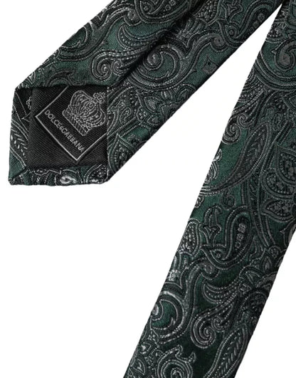 Dolce &amp; Gabbana Green Floral Pattern 100% Silk Adjustable Men Tie